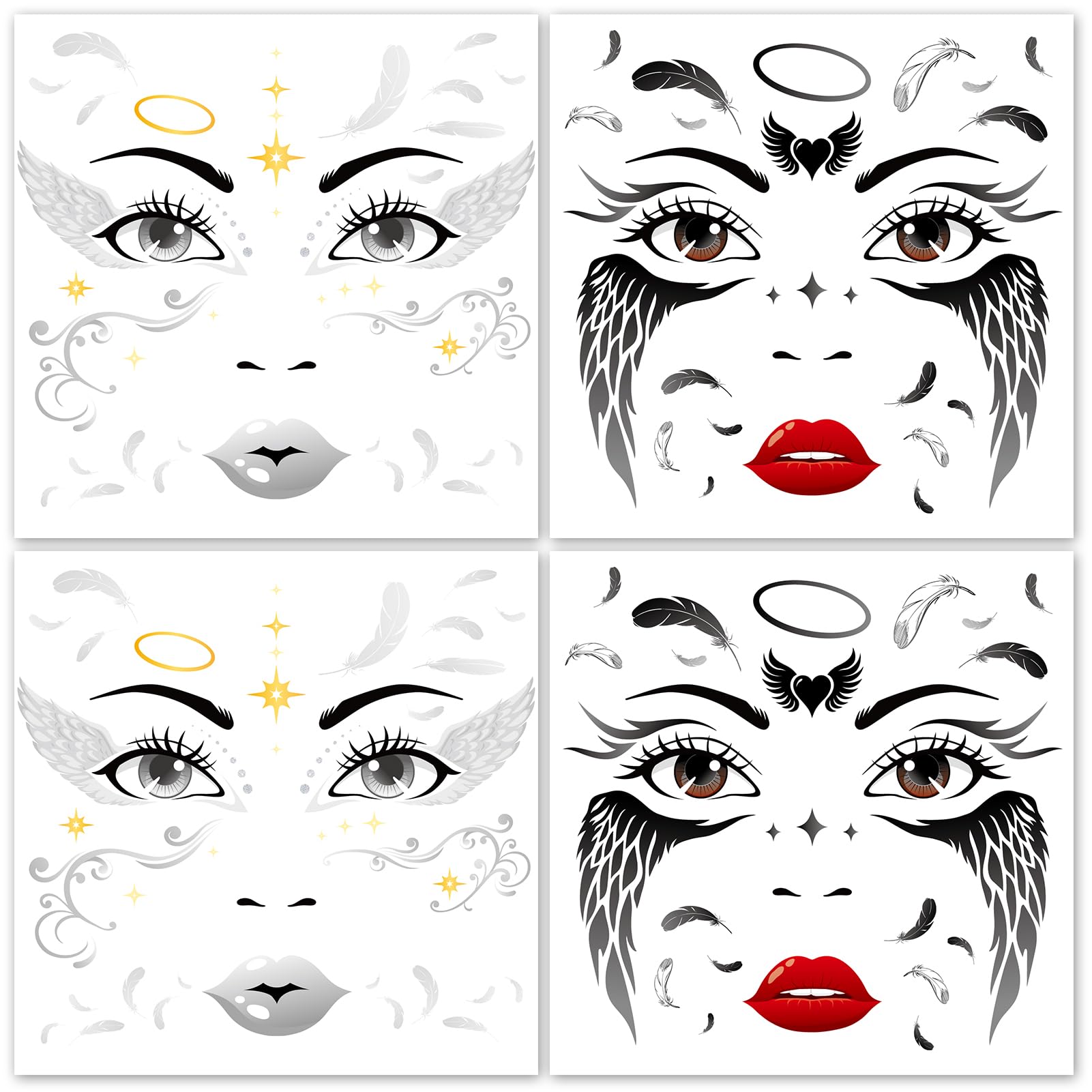 HOWAF 4 PCS Halloween Face Tattoos