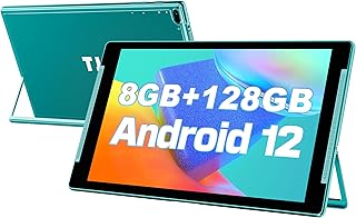 TJD 10 inch Tablet, Android 12 Tablets, 8GB RAM 128GB ROM(512GB Expandable), HD IPS Screen,2MP+8MP Dual Camera,Wi-Fi, Bluetooth 5.0, 6000mAh Battery,Tablet PC with Stand (Green01), Teal, 10.1 inch