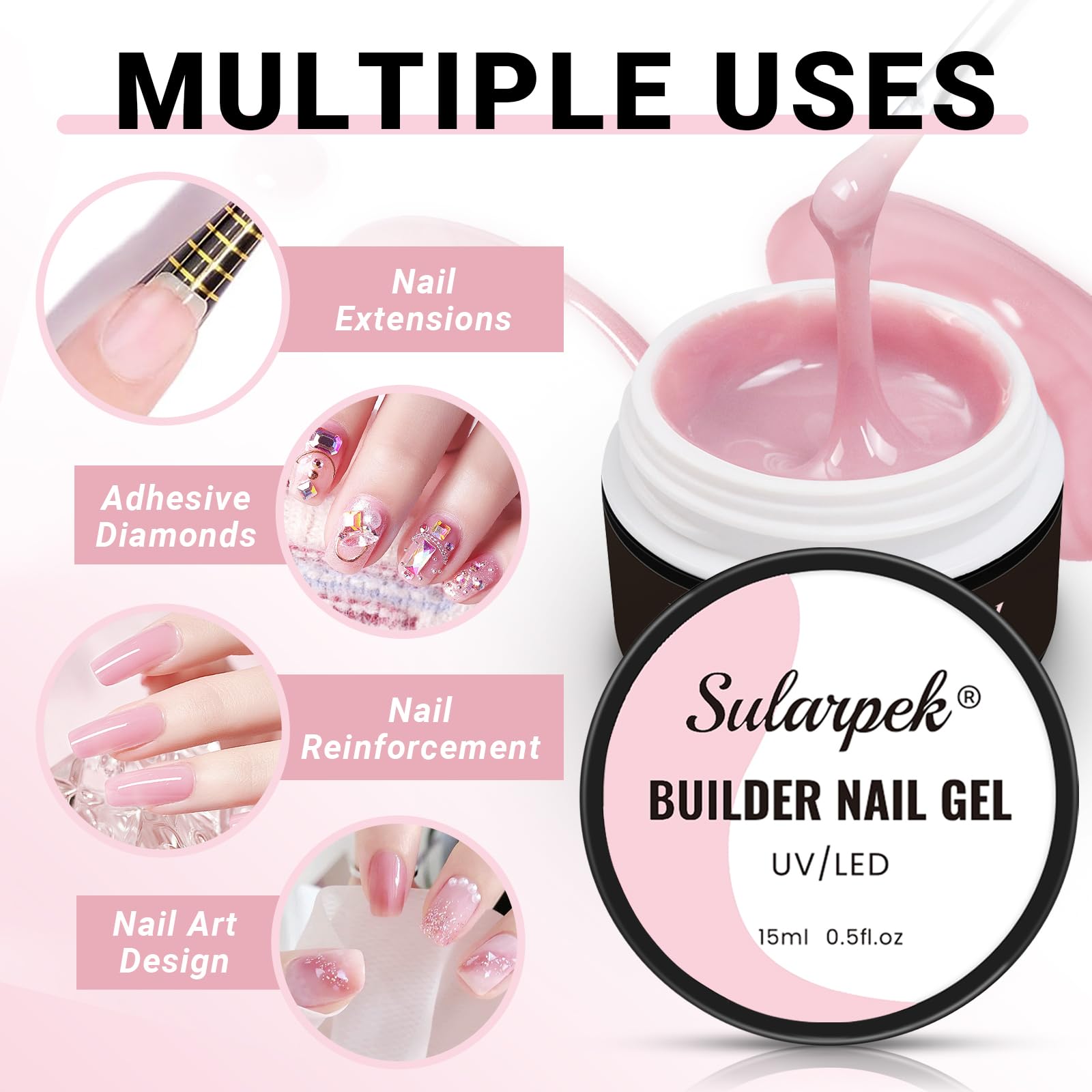 Sularpek 15 ml Profesjonalny żel do paznokci budowniczy żel, żel do naprawy złamanych paznokci, rozszerzeń i modelowania (Baby Pink)