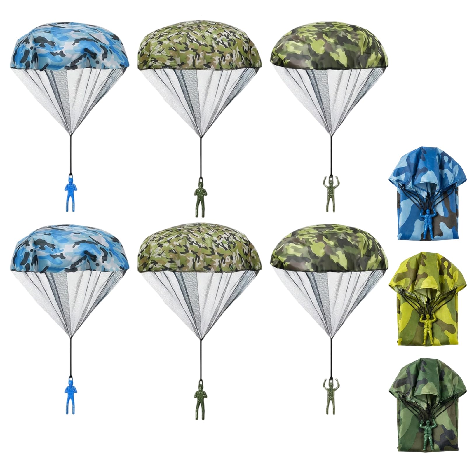 6PCS Parachute Toy Soldiers,Outdoor Activities Accessories,Flying Parachute Toys,Army Themed Parachutes Soft Camo Paratrooper Parachute Creative Craft Ideal Throwing Play Outdoor Flying Toy for Gifts