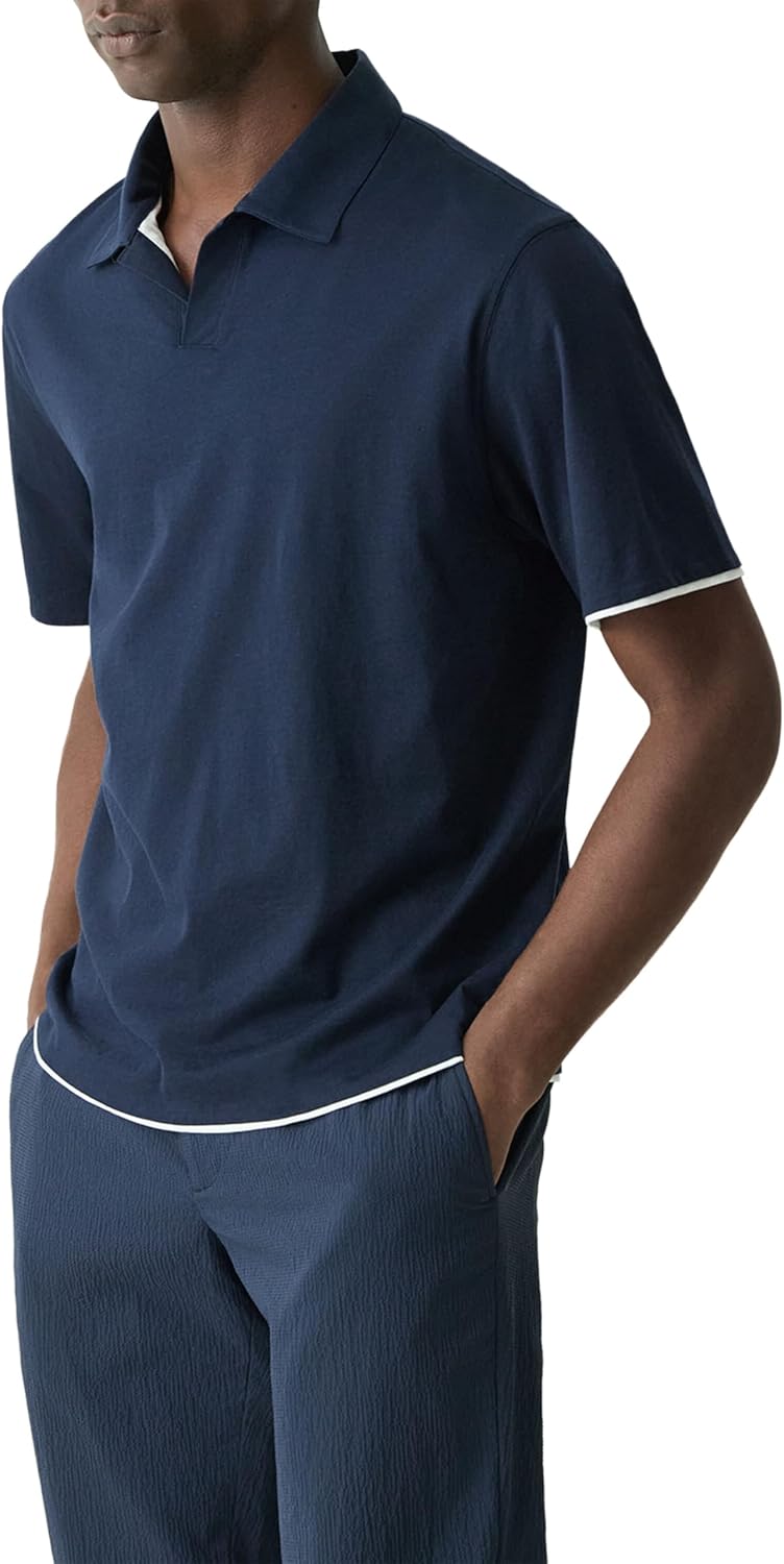 Theory Men's Double Layered Johnny Collar Polo in Foundation Jersey - Image 2