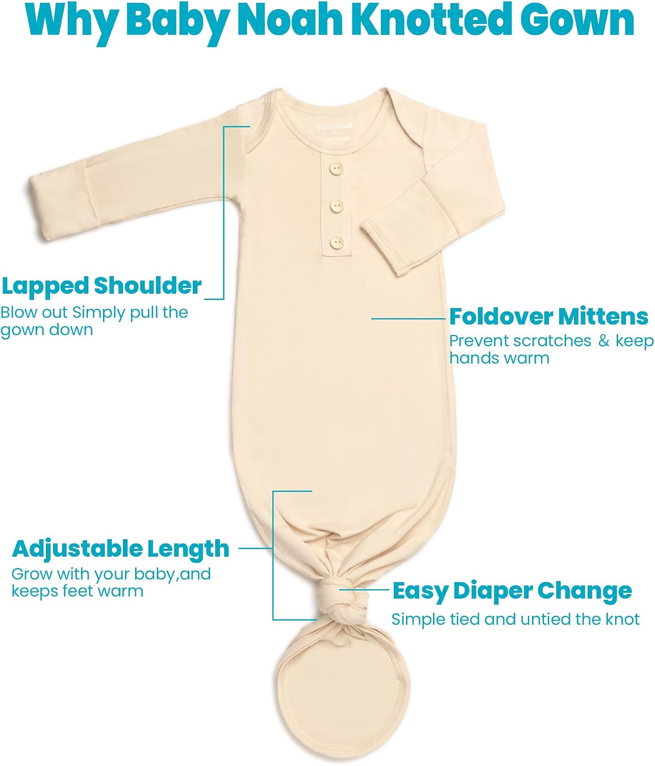 Newborn Baby Knotted Gown, Super Soft Silky Infant Long Sleeve Sleeper with Tie Bottom, Baby Girl and Boy Sleep Gown image 5