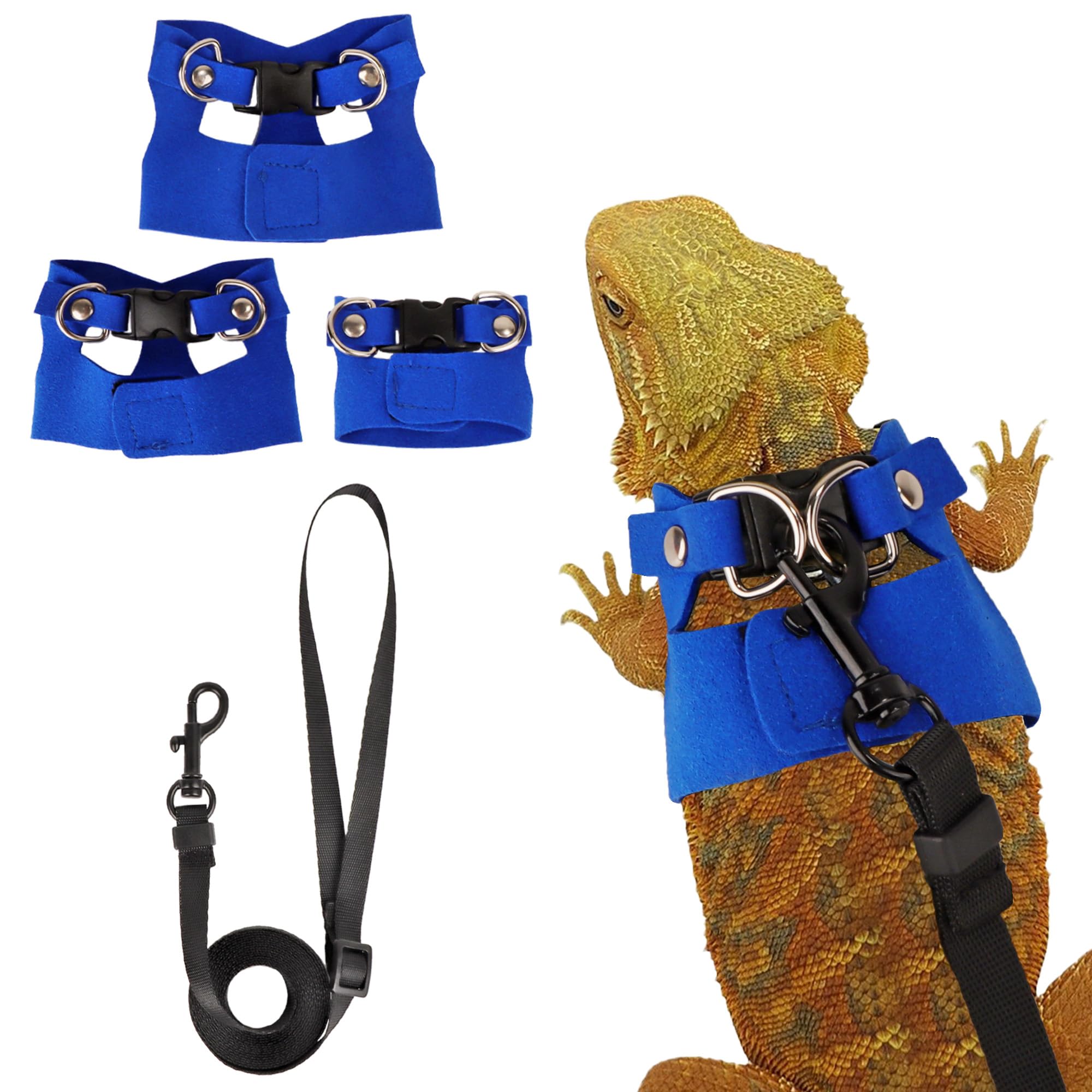 ADOGGYGO Bearded Dragon Harness Leash Set, 3 Size Lizard Harness, Blue