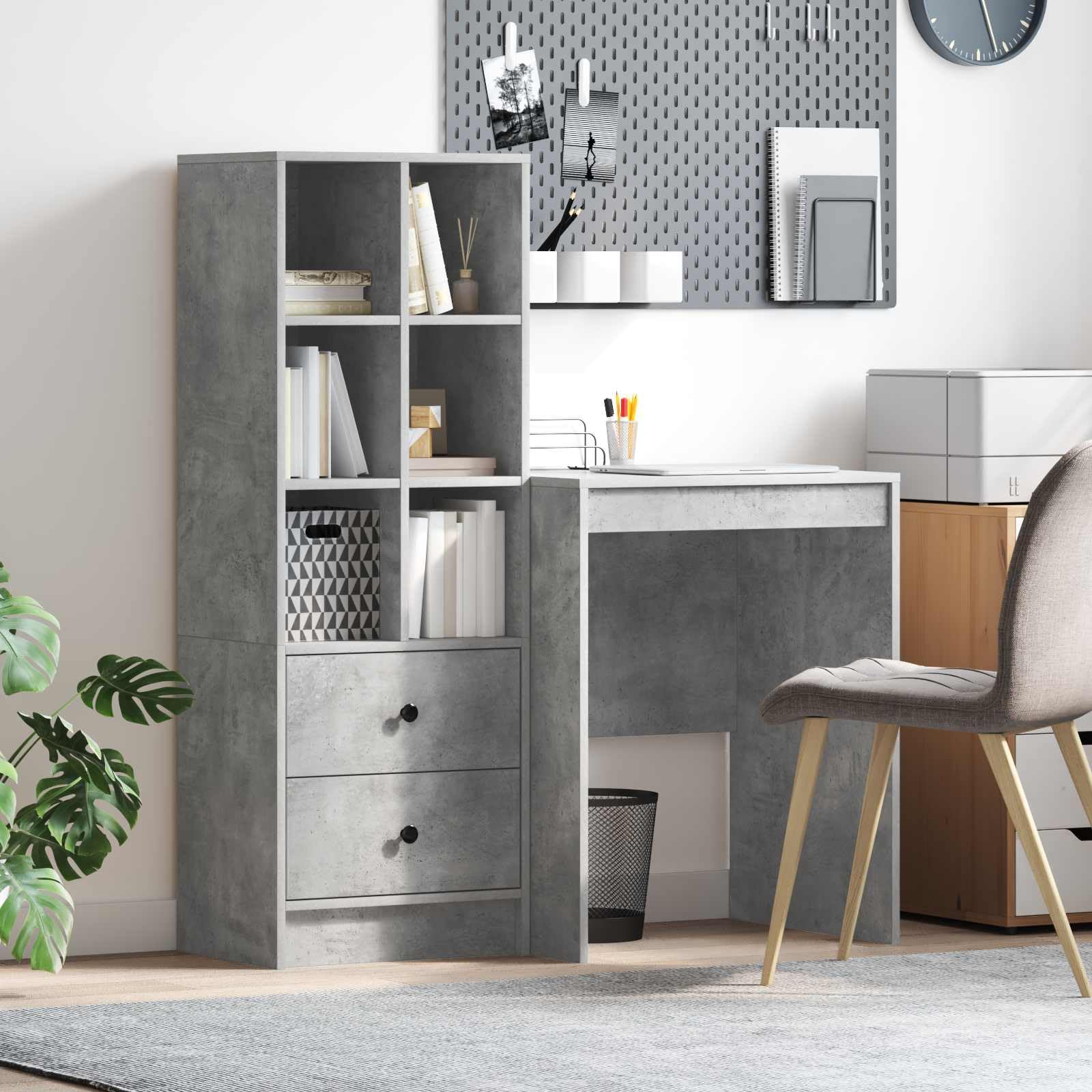 Scrivania in legno di ingegneria con ripiano integrato, marrone, spaziosa superficie per computer e documenti, 2 pezzi, stile moderno per ufficio a casa
