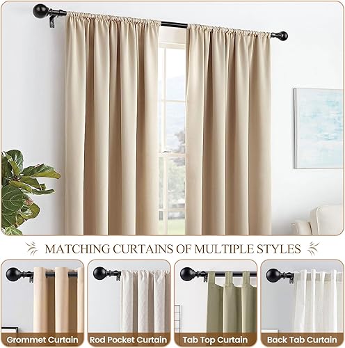 Miniatura 4 de KAMANINA Barras de cortina de 781 pulgadas de 32 a 58 pulgadas (2.6 a 4.8 pies), barra de cortina individual negra para ventanas, barra de cortina