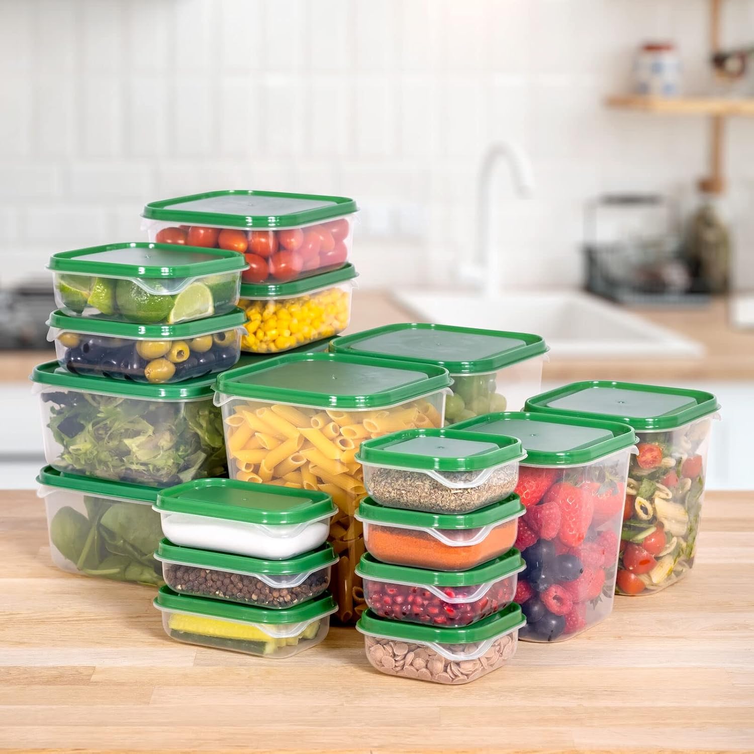 Vivo Technologies Plastic Food Storage Containers Set, 17 PCS Airtight