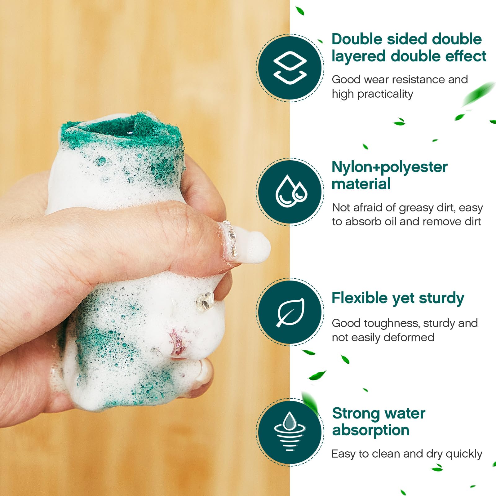 Tioncy Lot de 2 rouleaux de tampons à récurer verts très résistants pour cuisine, vaisselle, lavage des taches, poêles, cuisine, salle de bain, éviers, grilles, 6,1 x 15,2 x 0,8 cm