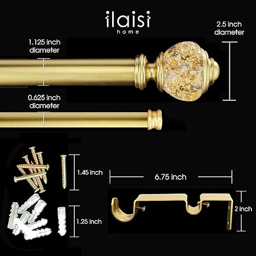 Miniatura 4 de Juego de barras de cortina dobles barras de cortina doradas de lujo de 1-18 pulgadas de diámetro, barra de cortina ajustable de 72-144 pulgadas con