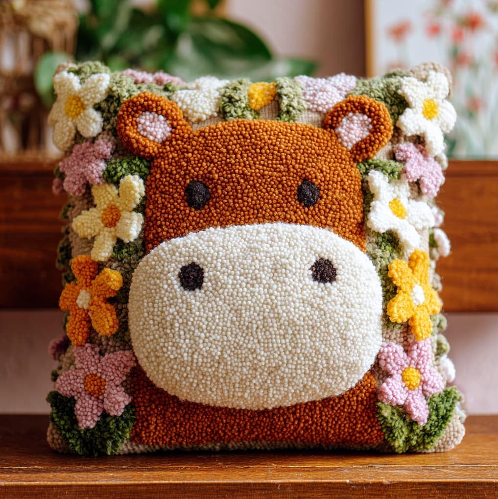 AxiangziK Latch Hook Pillow Kit for Beginners,Hippopotamus and Flower