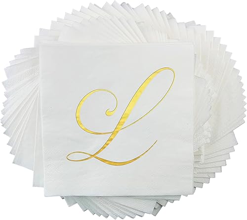 Servilletas de fiesta de cóctel, con monograma de lámina dorada, letra L para bodas, cumpleaños, jubilaciones o baby shower, paquete de 100 unidades