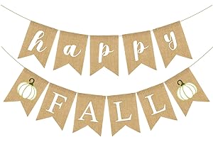 Harvest-Themed Burlap 'Happy Fall' Banner with Pumpkin Garland