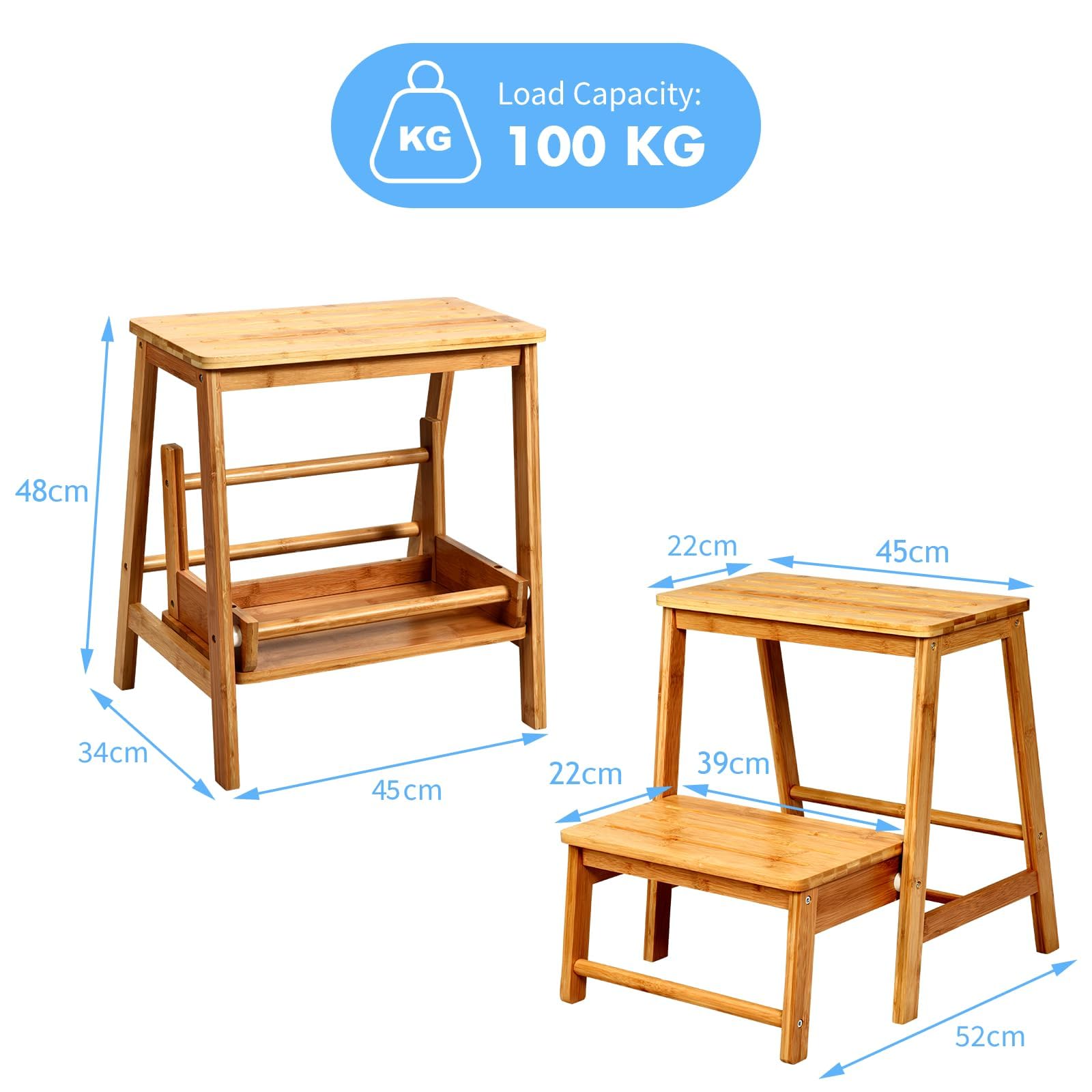 Klappbarer Bibliotheksleiter aus Massivholz, 4-stufiger faltbarer Tritthocker und Präsentationsständer, Doppelzweck-Steleiter, 180 kg Kapazität, für Zuhause, Küche, Büro, Buch, Kletterpflanzenregal