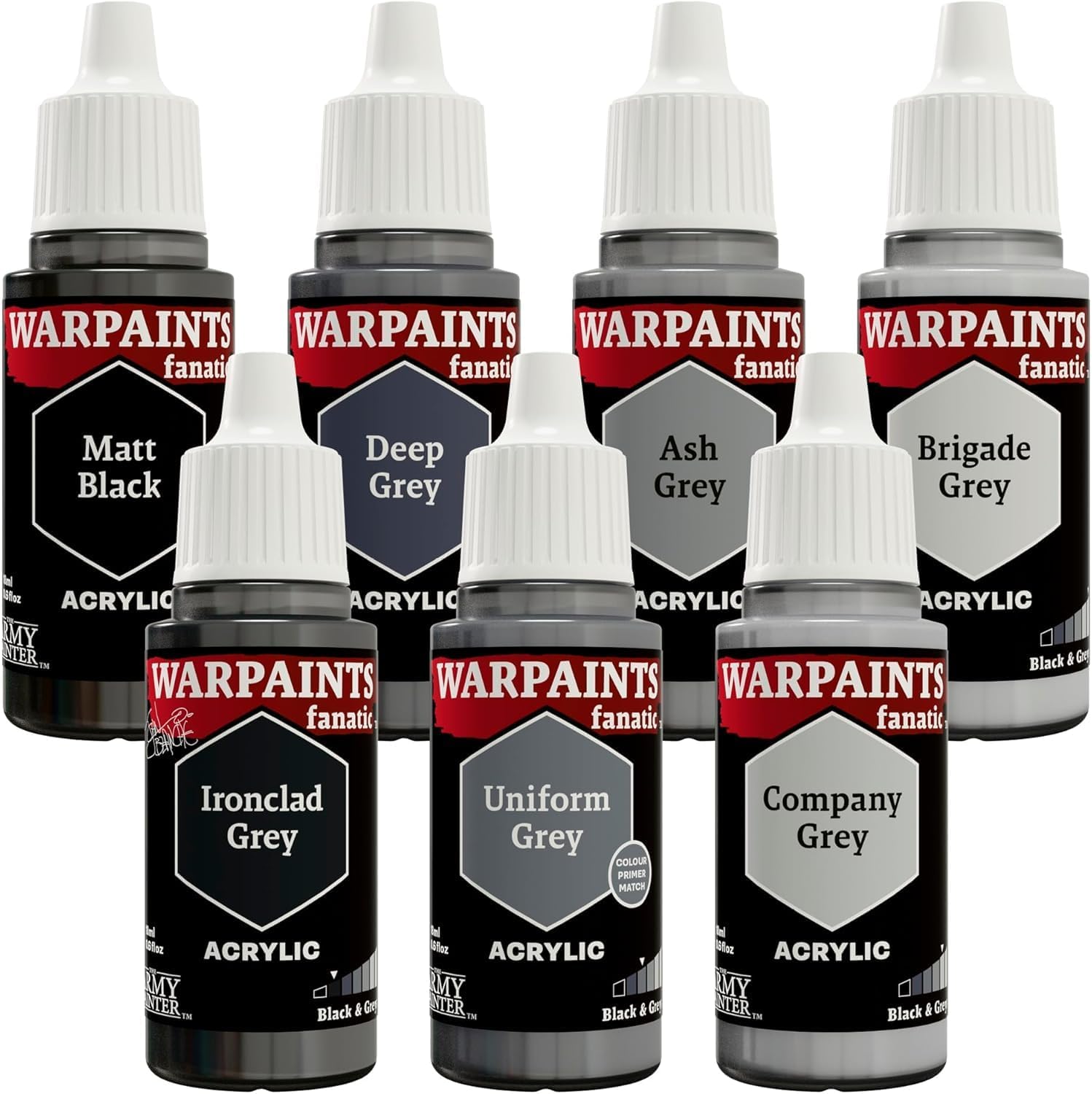 The Army Painter, Warpaints Flexible Triad PLUS+: Black & Greys, 7 x 18 ml acrylic paints - Miniature quality hobby paint for Dungeons and Dragons & Warhammer Miniatures