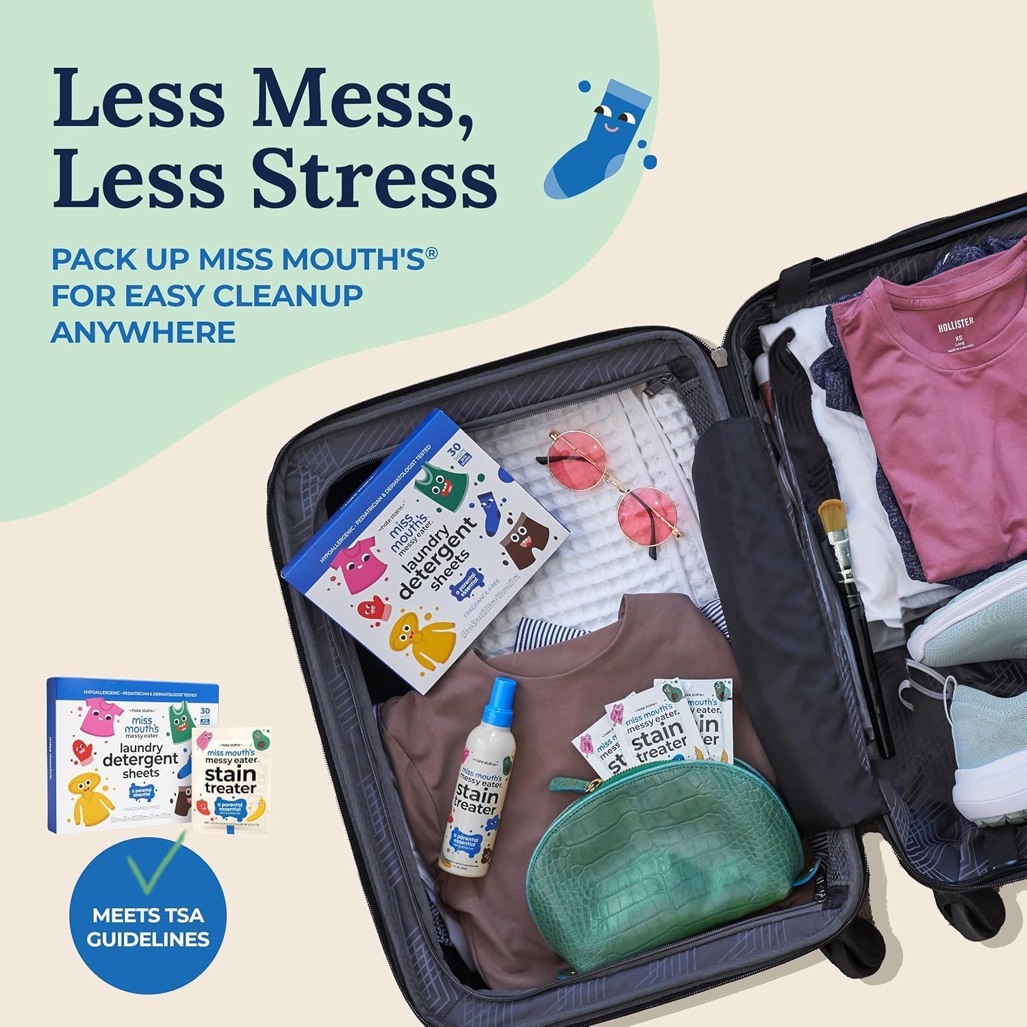 Miss Mouth's Messy Eater Laundry Detergent Sheets - 120 Loads Travel Friendly Detergent Sheets - Hypoallergenic, Sensitive Skin Safe, Pediatrician and Dermatologist Tested, Fragrance Free - Image 6