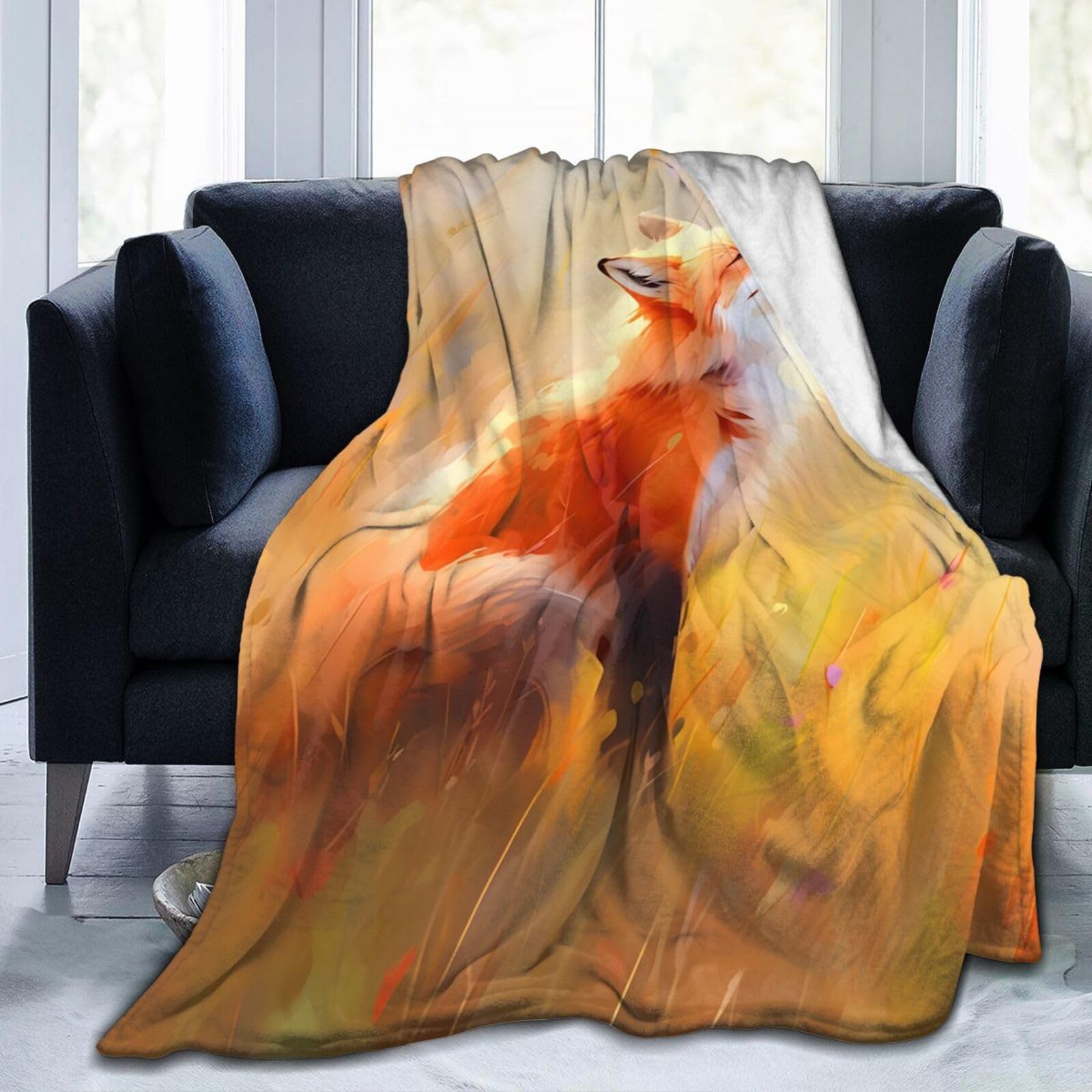 Jeté de canapé motif renard aquarelle Mexpekil 200x150 cm pour salon et chambre
