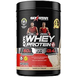 Whey Protein Powder + Immune Support | Six Star Whey Protein Plus | Whey Protein Isolate & Peptides + Muscle Builder | Lean Protein Powder for Muscle Gain & Recovery | Vanilla, 2 lbs