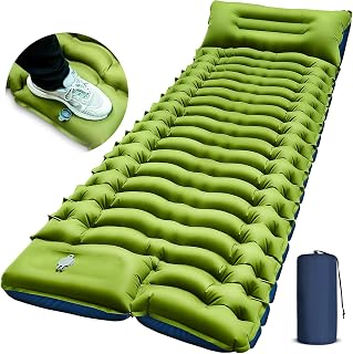 FUNPAC Ultralight Camping Sleeping Pad with Pillow & Foot Pump - 3" Thick, Compact Inflatable Mat for Backpacking Hiking Tent (Green, 78x27in)