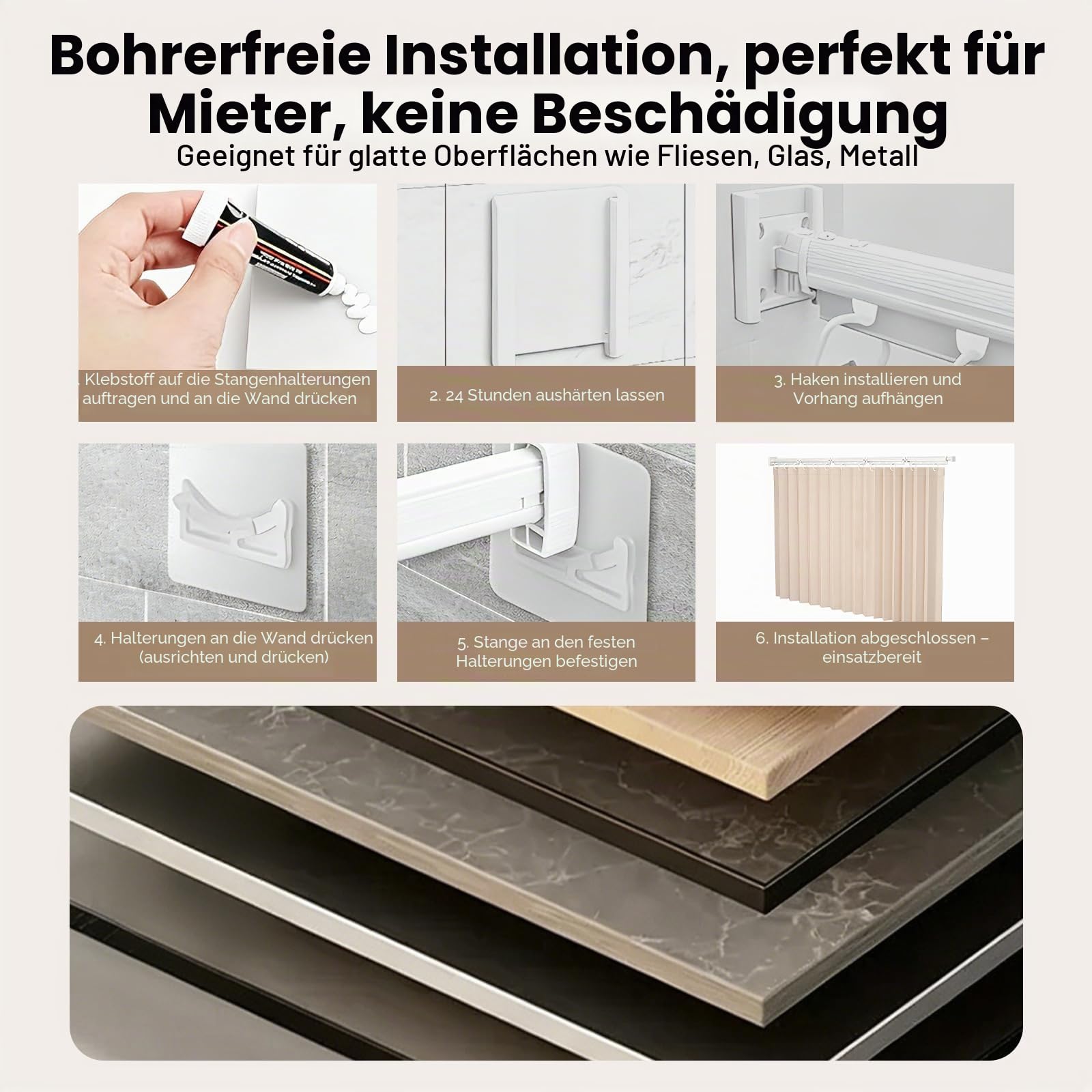Faltbare Duschvorhangstange ohne Bohren 1,8x2m, 4/5-Fach Faltbarer Duschvorhang mit Stange Wasserdicht, L-Form/U-Form/Gerade Verstellbar, Platzsparend für Kleine Badezimmer, Wohnmobile