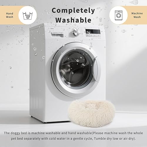 Miniatura 5 de Cama para perros pequeños, extra pequeña, lavable de 15 pulgadas, color beige dona, suave, para perros pequeños, calmante y antiansiedad, redonda,