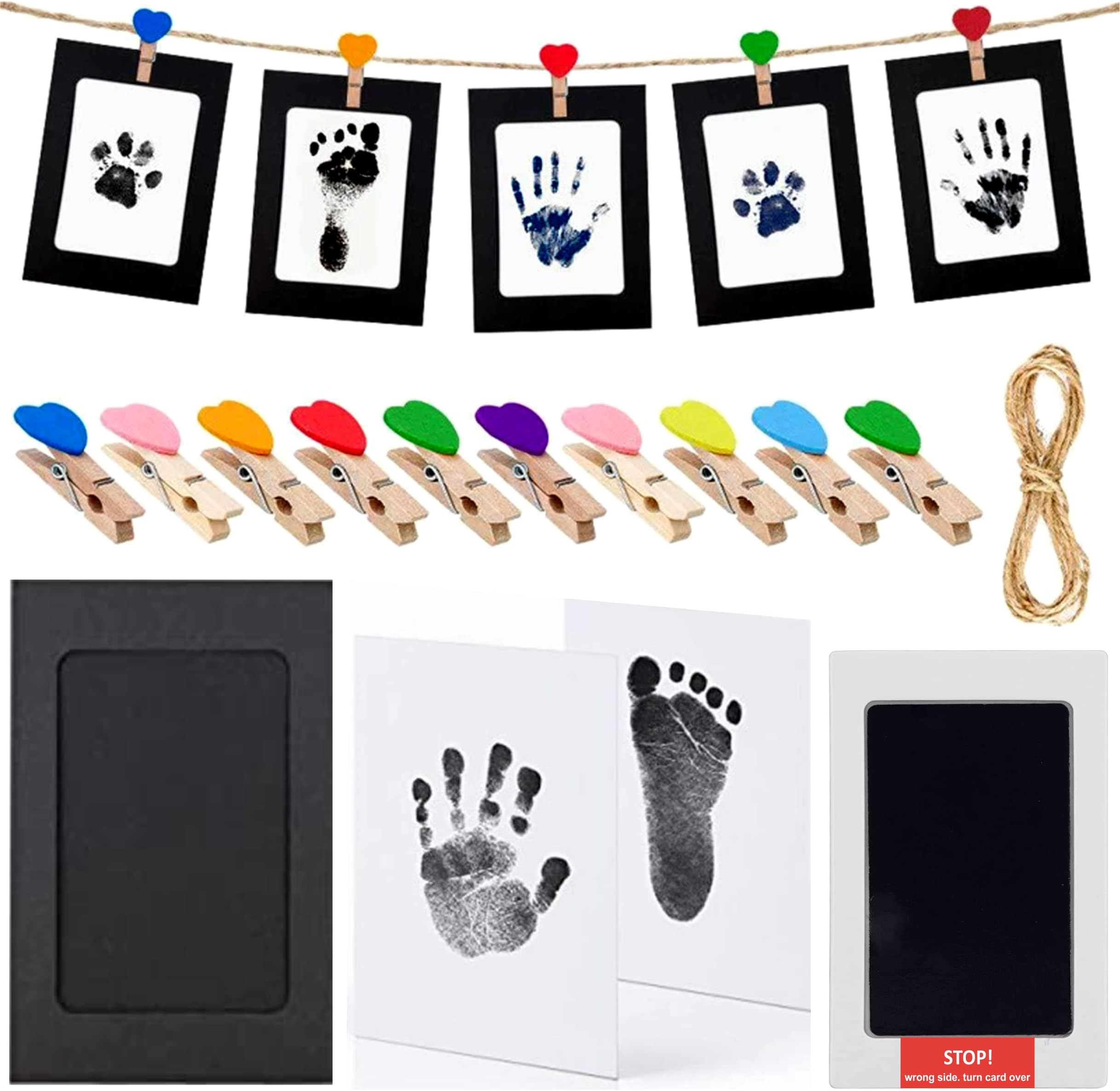 SNAPTRON Hand and Footprint kit Baby, Clean Touch Ink Pad Handprint Kit, Baby Skin Will Not Touch Color, Safe Inkless Stamp, The Baby Keepsake or Shower Gift for Newborns (Black and Blue)