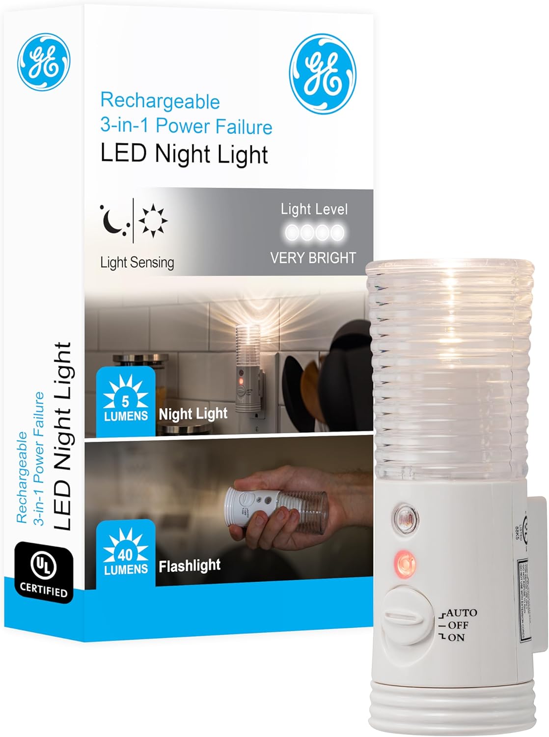 GE 3in1 LED Power Failure Night Light, Emergency Flashlight, Plugin