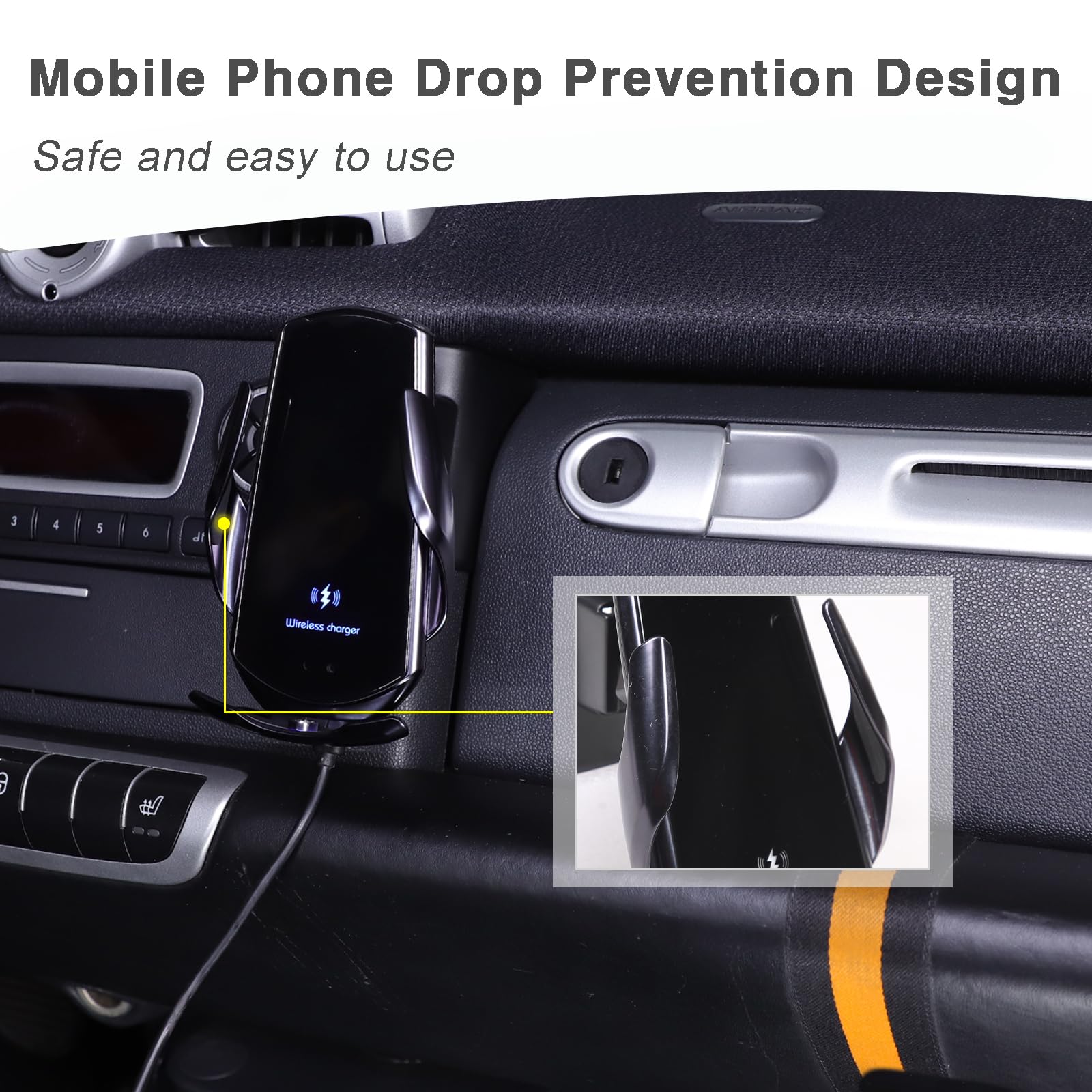 YANER Uchwyt na telefon komórkowy do konsoli środkowej, kompatybilny z Benz Smart 2011-2015, bezprzewodowe ładowanie, uchwyt nawigacyjny, uchwyt na telefon komórkowy