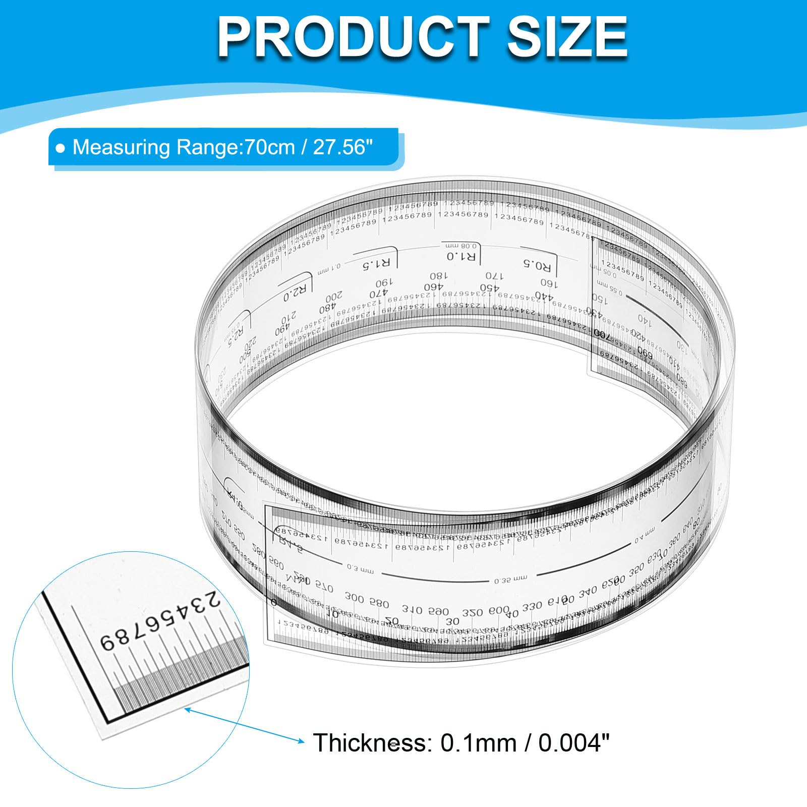 PATIKIL Film Flexible Ruler 70cm 0.1mm Scale with R Angle and Width Lines Clear PET Plastic Soft Folding Straight Ruler for Factory Transparent - Image 2