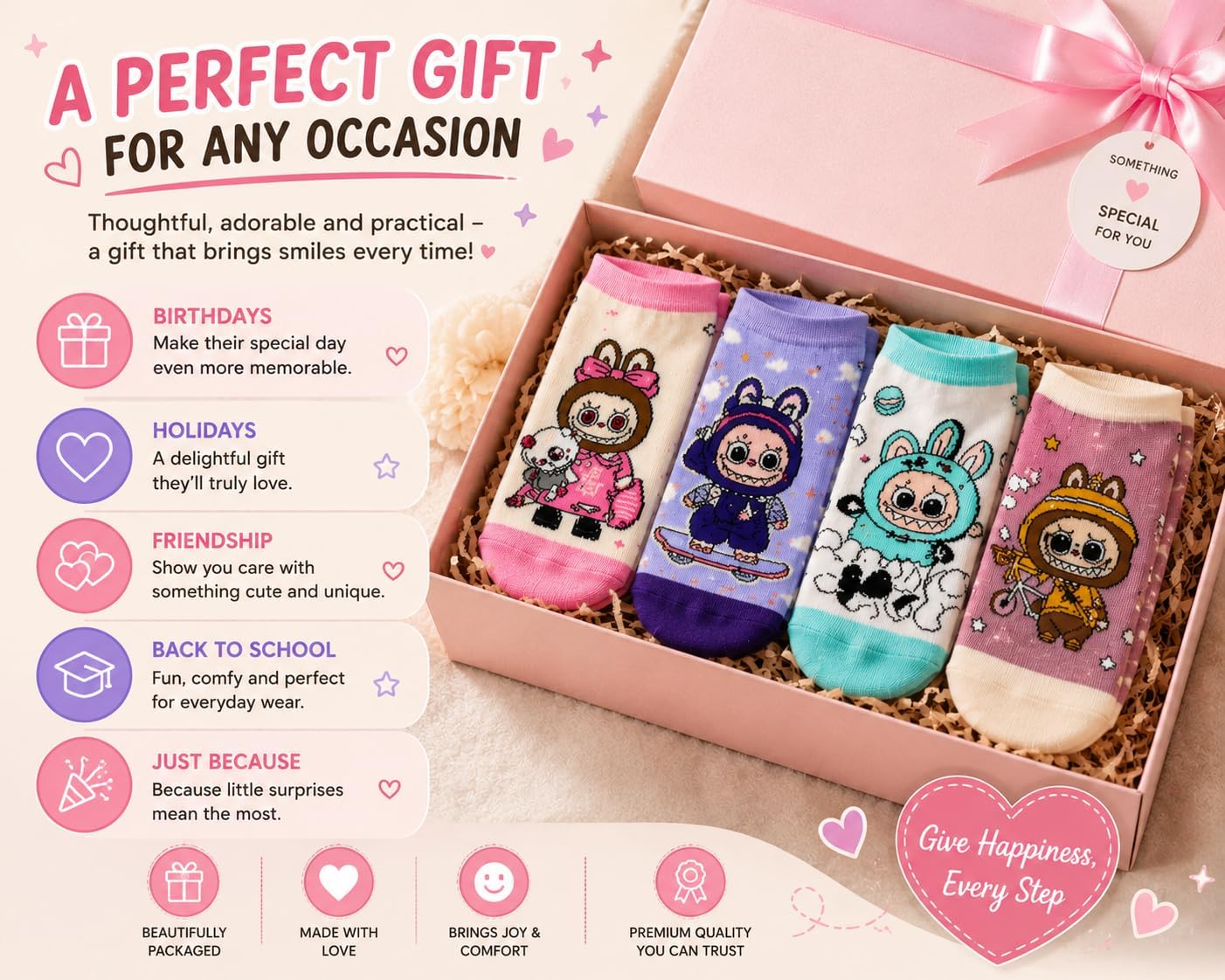 Cute Cartoon Kawaii Socks for Women – Aesthetic Funny Soft Novelty Gift