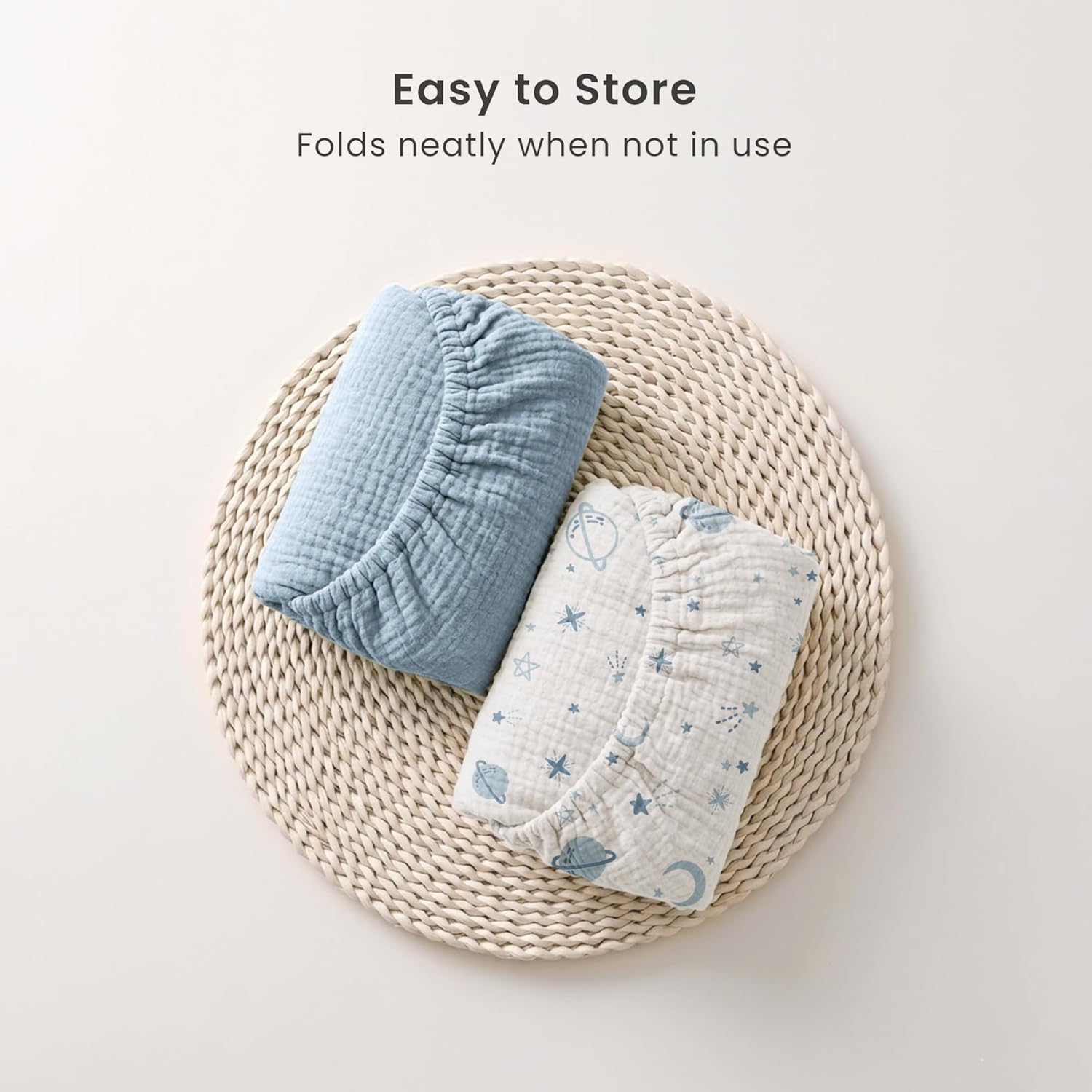Konssy 2 Pack Muslin Bassinet Sheets for Boys, Girls, 100% Cotton Soft Breathable Fitted Bassinet Mattress Sheet, 33 x 21 inches (Star,Blue)