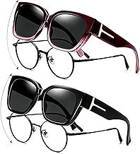 Pack of 2 Over Sunglasses, UV400 Protection, Polarised Over-Top Sunglasses for Men and Women, Glasses Wearers for Bicycle and Night Driving, Oversize Design, Over Glasses for Summer, Holidays and City
