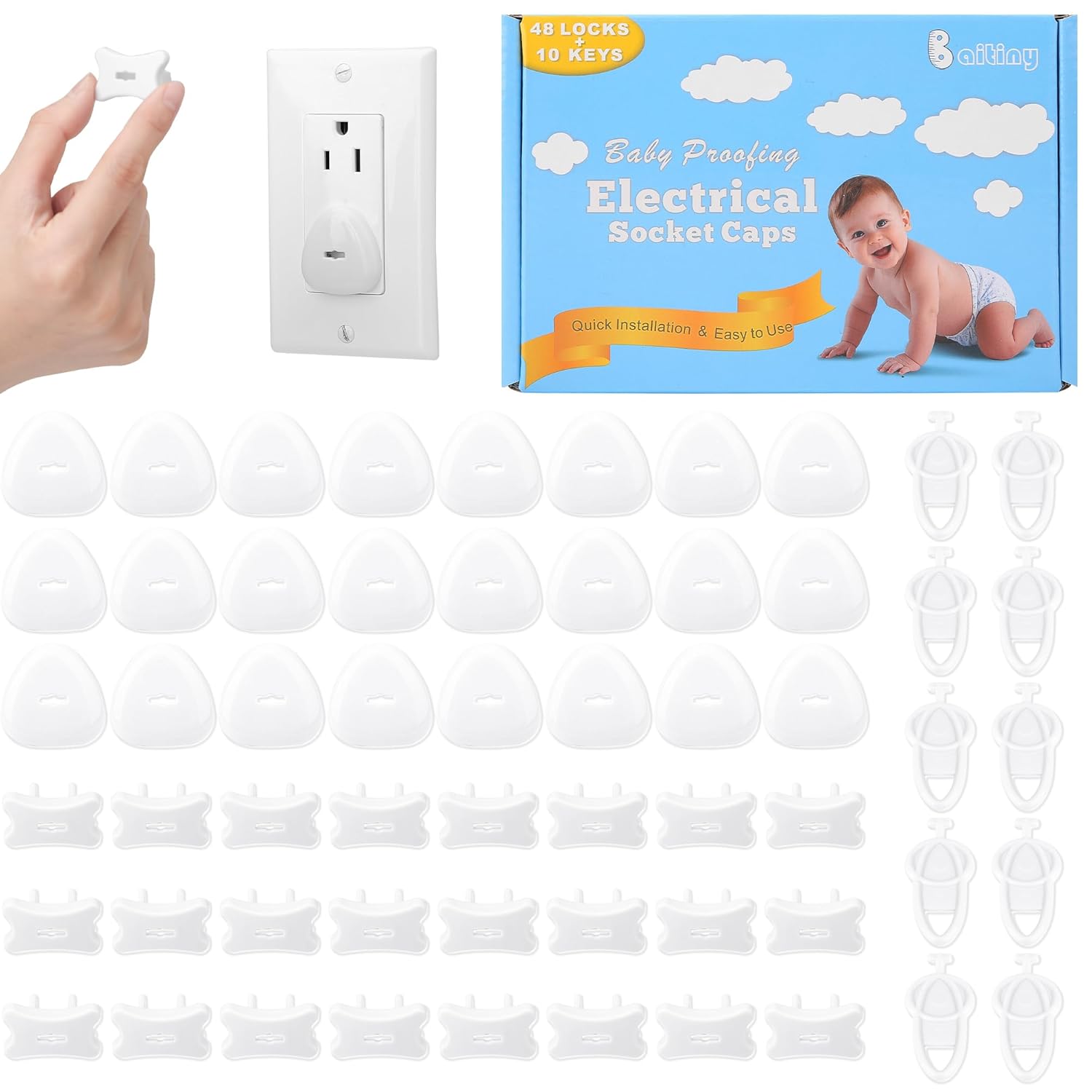 Outlet Covers Baby Proofing (58 Pack), Baitiny Electrical Secure Baby Proof Plug Covers, Child Baby Safety Products Socket Covers for US