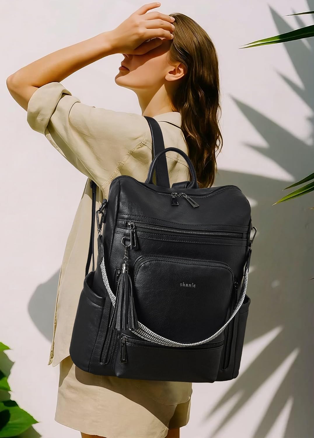 Shrrie Vegan Leather Laptop Backpack for Women 15.6 inch Work Backpack Fashion Travel Backpack Purse for Travel College Work