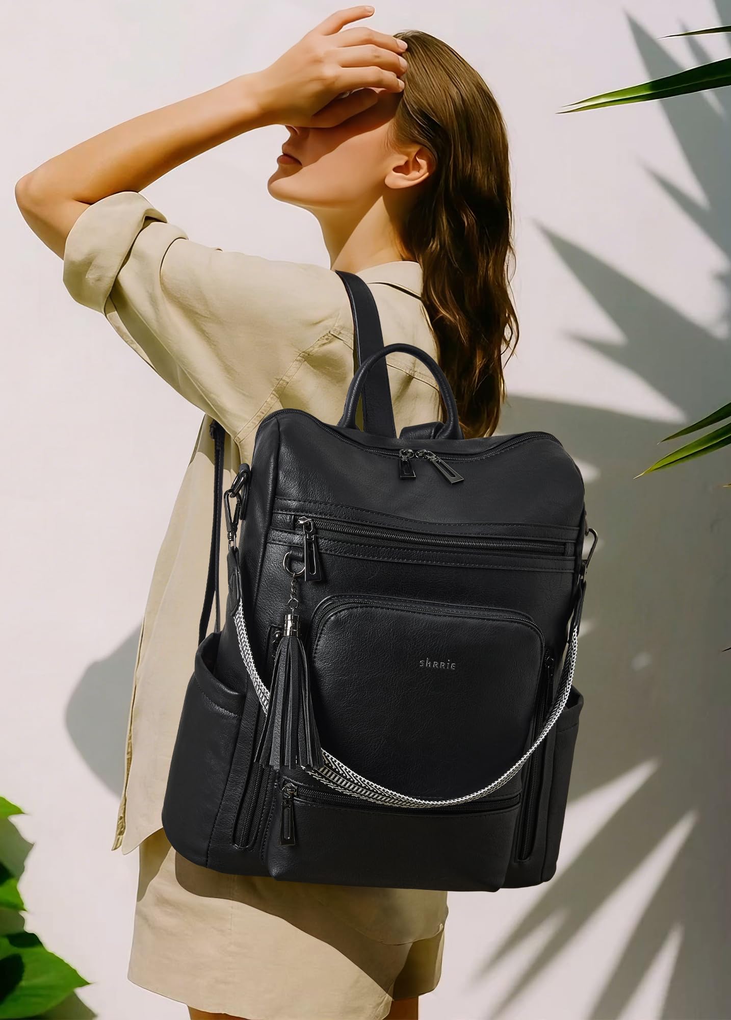 Shrrie Mochila de piel vegana para portátil de 15,6 pulgadas para mujer. Mochila de trabajo, mochila de viaje de moda para viajes, universidad, trabajo