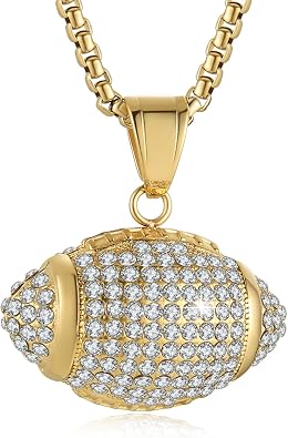 AsAlways Gold Plated American Football Pendant Inlay CZ Rugby Necklace for Hip Hop Men Boys Football Players Perfect Sport Jewelry Gift