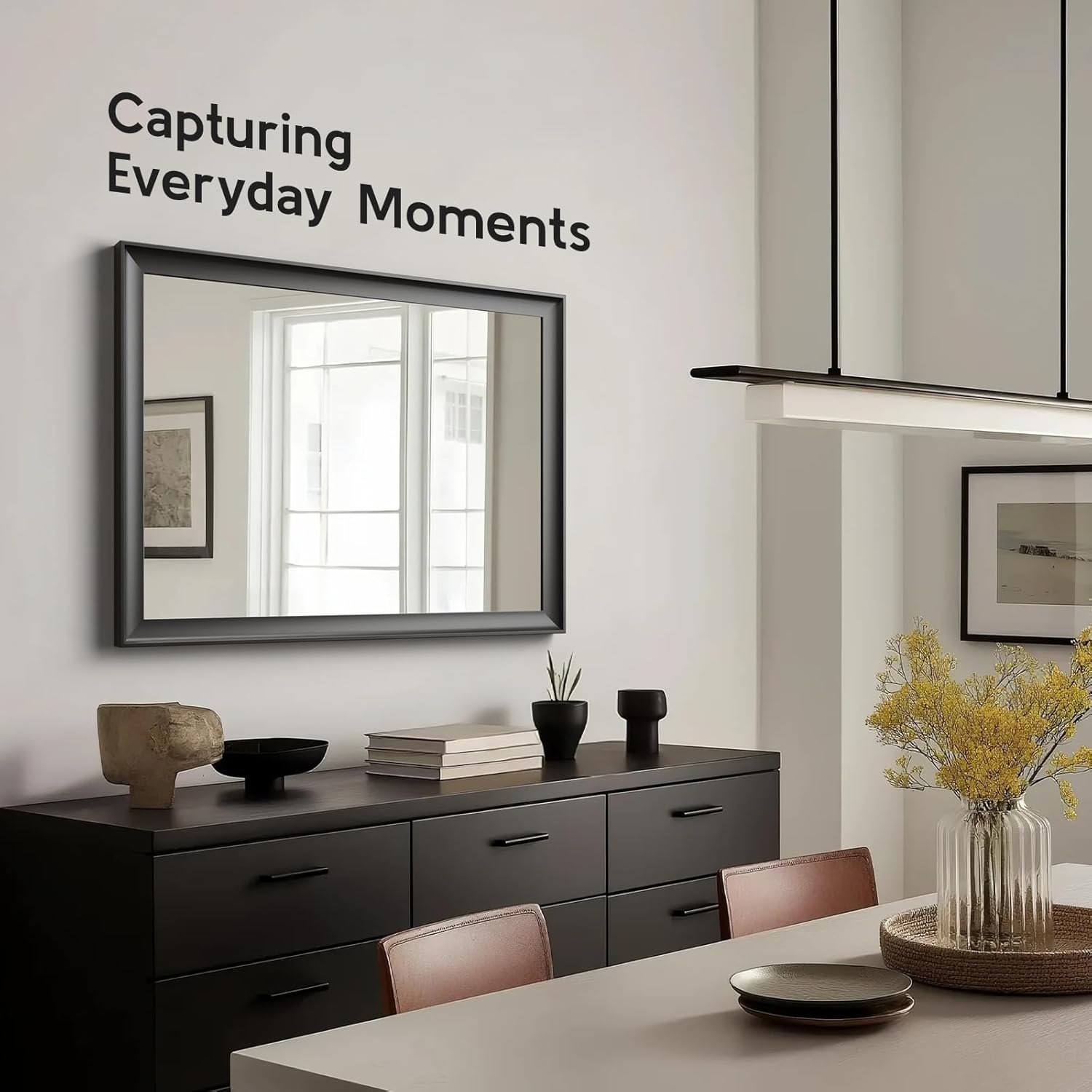 Black Bathroom Mirrors for Over Sink 22x30 Inch, Rectangle Vanity Mirror for Bedroom, Entryway, Living Room, Aluminum Alloy Framed, Inner Curved Wide Edge, Anti-Rust
