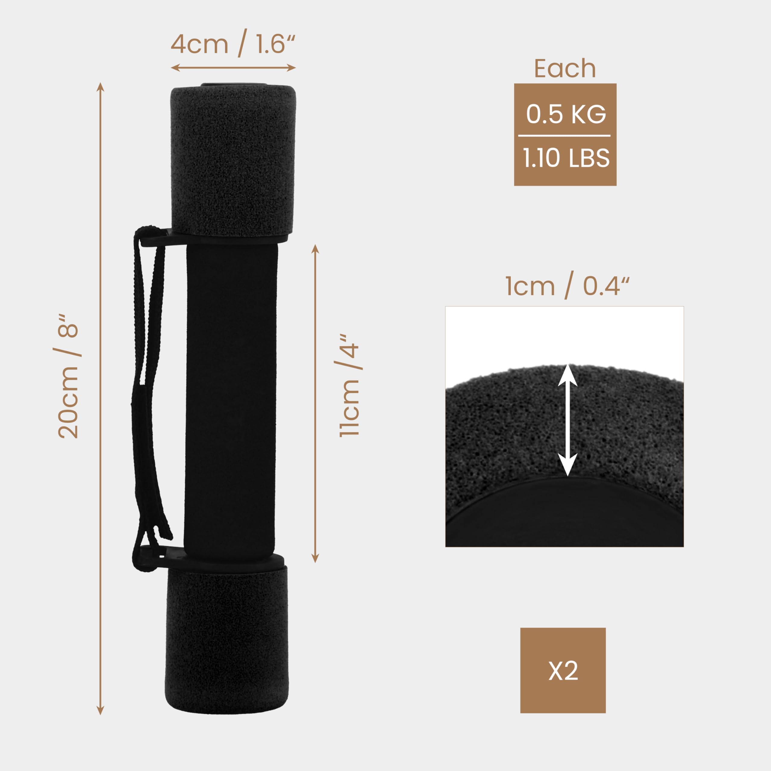 Lot De 2 Haltères Néoprène 0.5kg En Forme De Main - Antidérapants Pour Fitness, Marche Et Rééducation