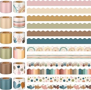 Geyee 12 Rolls 394 ft Boho Bulletin Board Borders Classroom Trim Decor | Decorative Scalloped Trim for Seasonal Displays, Holiday Boards, Teacher Supplies, Versatile Boho Aesthetic Borders Decor