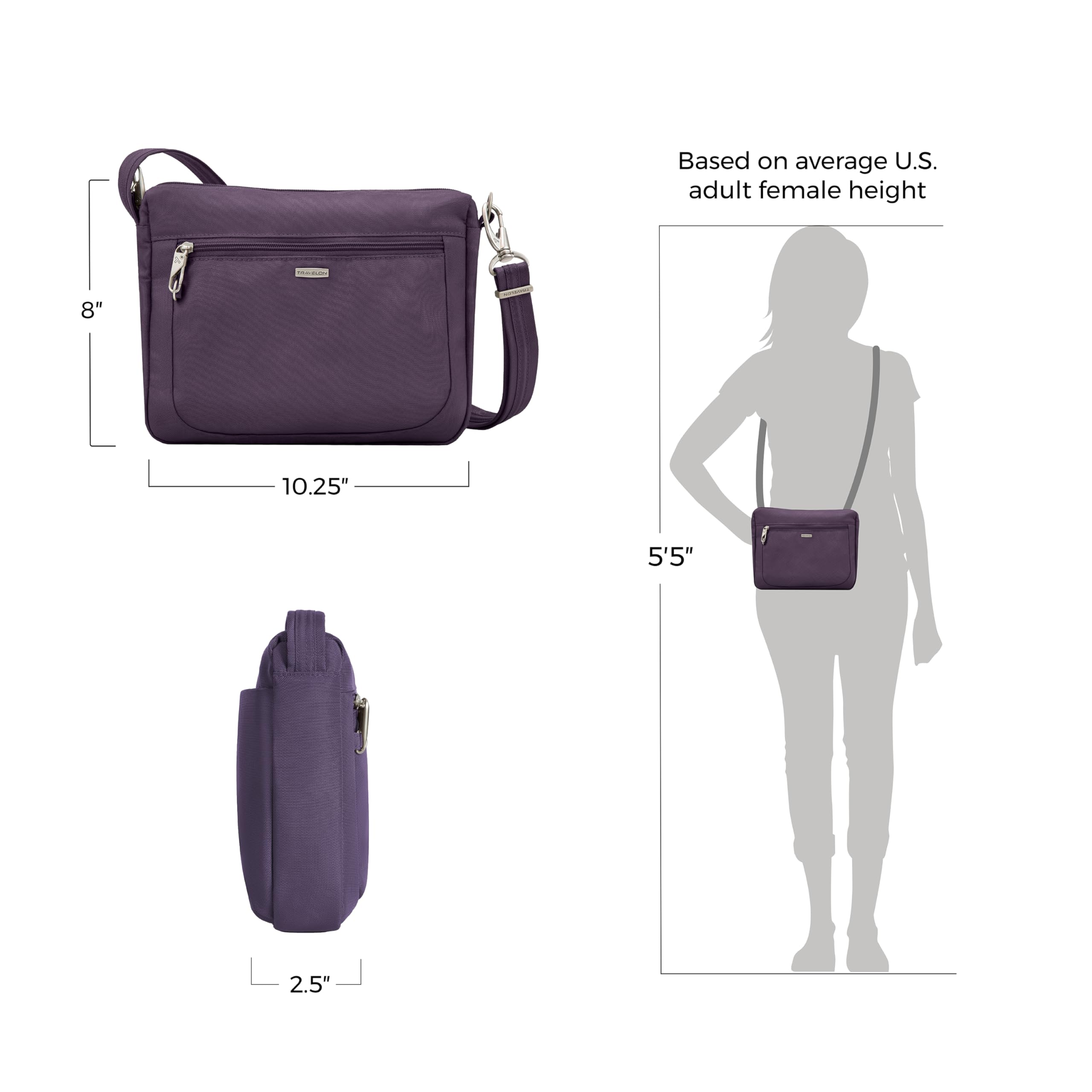 Travelon Unisex Anti-Theft Classic Small East/West Crossbody, Fioletowy, Rozmiar Uniwersalny