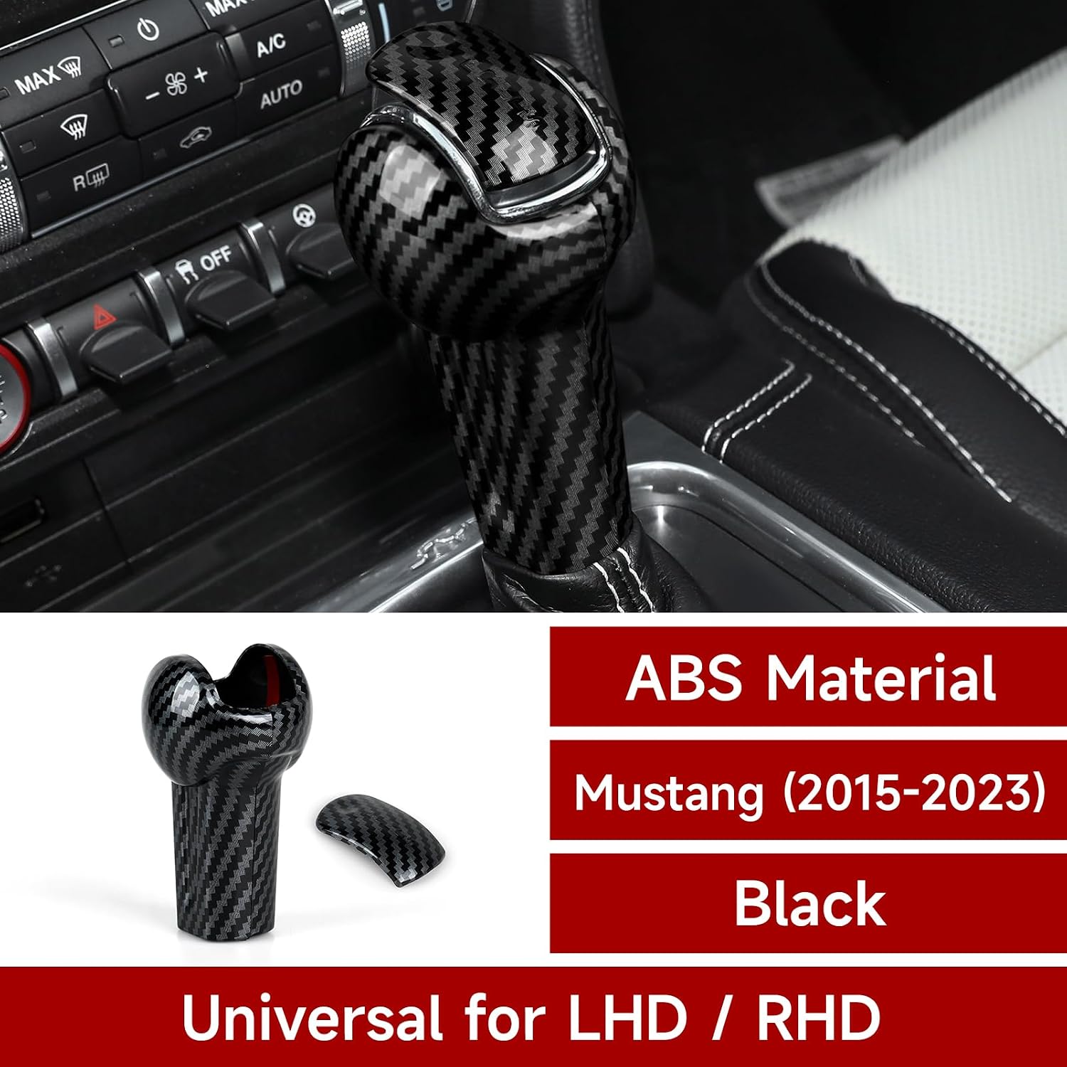 Youtaiche Car Auto Gear Shift Knob Cover Trim Decals for 2015 2016 2017 2018 2019 2020 2021 2022 2023 Ford Mustang Accessories ABS Carbon Fiber Interior Stickers (Not for GT350 GT500)