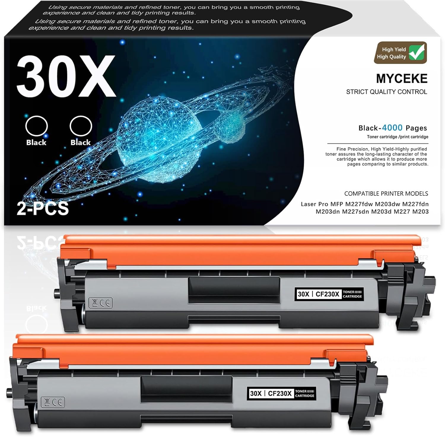 30X Black Toner Cartridge Replacement for HP 30X Toner for Laser Pro MFP M227fdw M203dw M227fdn M203dn M227sdn M203d M227 M203 Series Printer (2 Pack, CF230X)