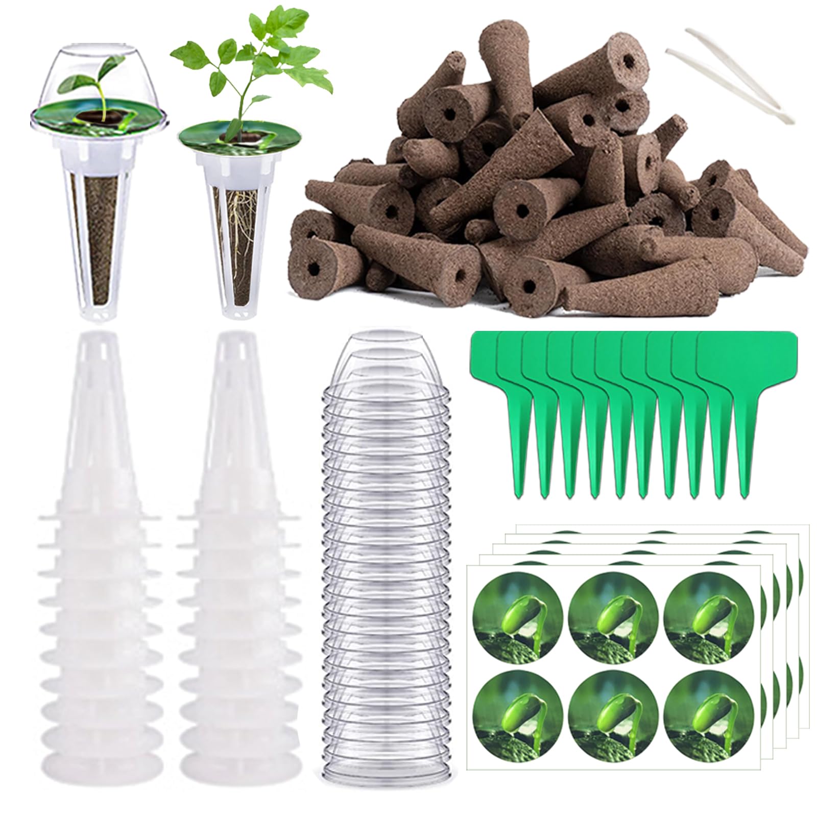 101pcs Hydroponic Pods Kit - Grow Anything Seed Pods with 30 Grow Sponges, 30 Labels, 15 Grow Baskets &amp; Domes 10 Plant Tags and 1 tweezer | Fits Most Indoor Gardening Planting Systems