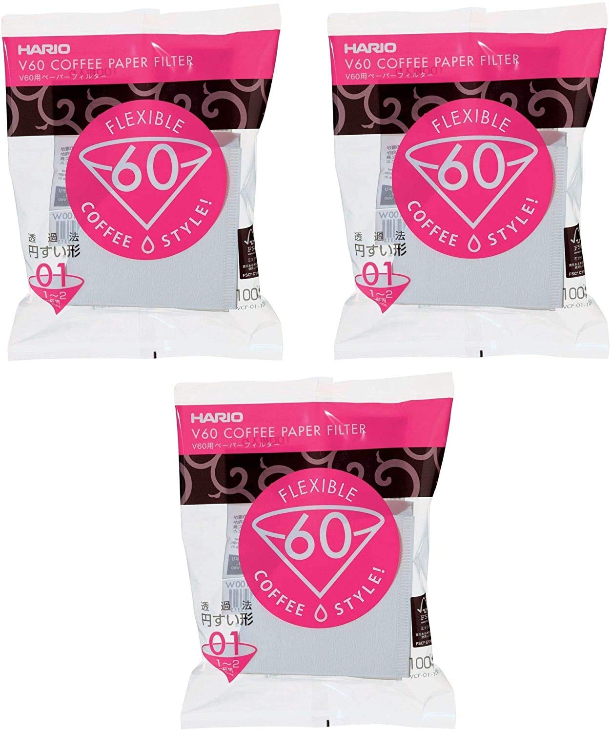 Hario V60 Größe 01 drei Packungen 100 Weißbuch Kaffeefilter insgesamt 300 Papierfilter 3x VCF-01-100W