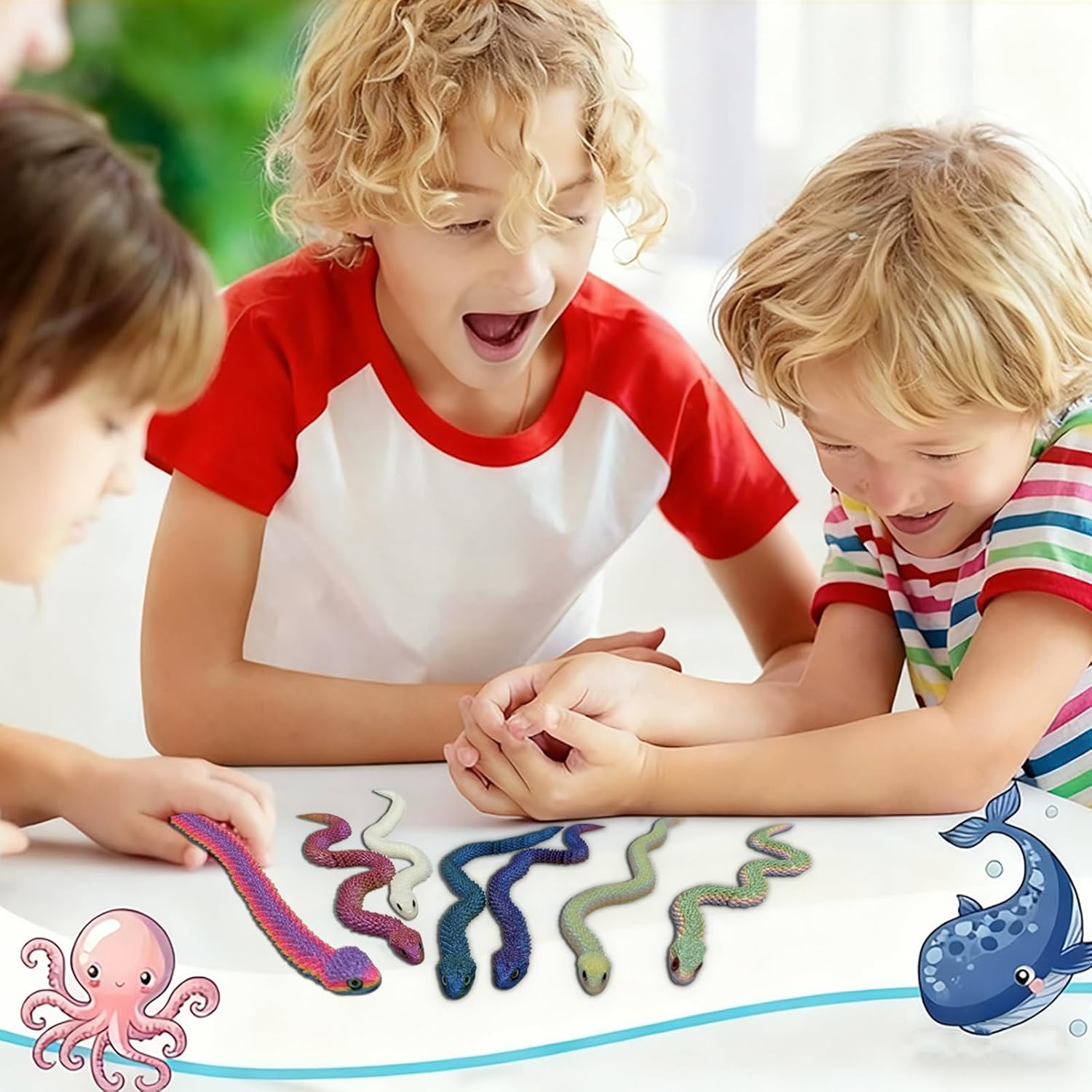 12 Pcs 12 Inch 3D Printed Articulated Snakes,3D Printed Animals Toys, Flexible Movable Joint Viper for Home Office Desk Decor,Easter Halloween Party Decorations Gifts