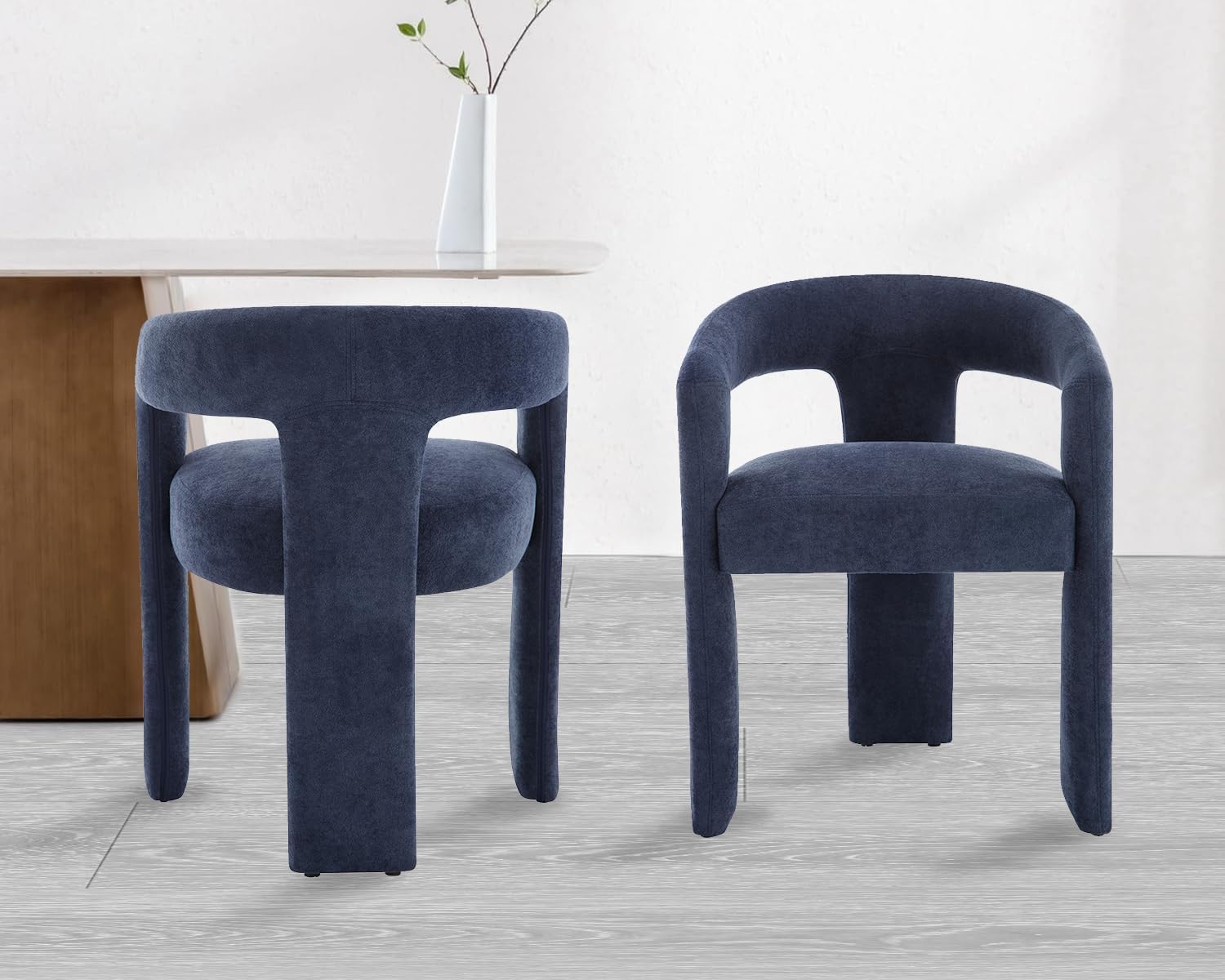 Condition photo showing Good Condition for modern barrel dining chairs set of 2, upholstered dining room chairs with arms, mid century comfy accent side armchair for living room kitchen bedroom makeup, blue