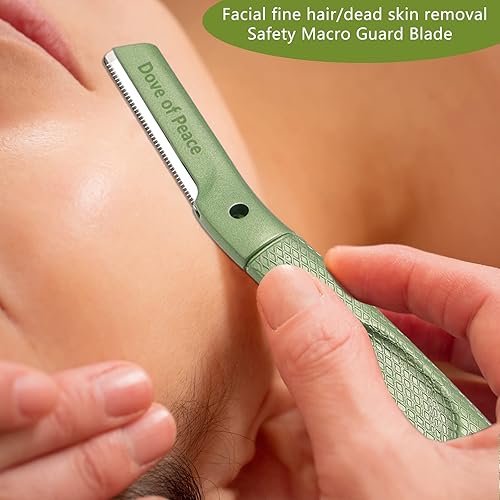 Miniatura 6 de Dermaplaning Tool Belleza, cuchillo de cejas de metal, herramienta de limpieza de vello facial, maquinillas de afeitar y cuchillas para mujer (verde