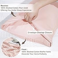 Vista 4 de PHF Fundas de almohada 100% algodón de gofre, tamaño estándar, paquete de 2 fundas de almohada suaves, transpirables y agradables a la piel, fundas