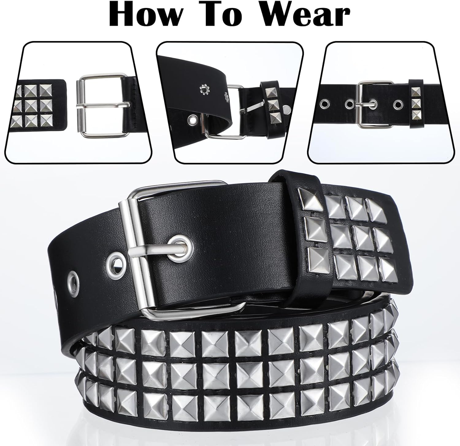 Black Studded Belt, Metal Punk Rock Rivet Belt with Bright Pyramid Studded, Y2k Accessories, Women Fashion Leather Belts, Ladies Belts for Jeans Dress Pants - Image 6