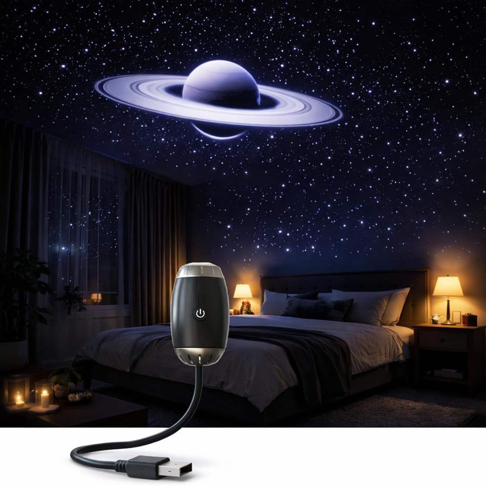 Car Starry Sky Projection Lamp, USB Starry Sky Projector with Flexible Gooseneck and Rotating Focus Ring, Saturn Projector Night Light, Wide-Angle Star Projector Light for Bedroom, Car, Gift (B)