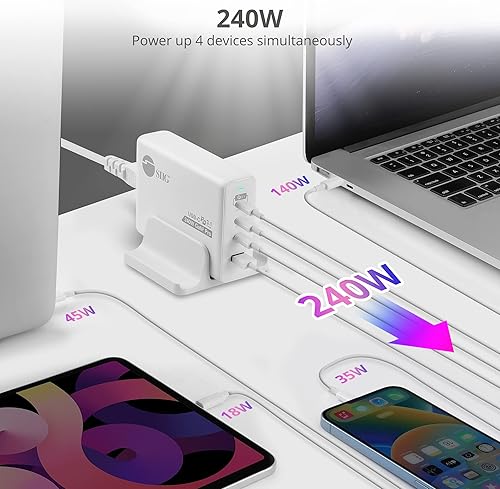 Miniatura 3 de SIIG Cargador GaN PD de 4 puertos USB-C de 240 W, 3C1A, PD 3.1QC 3.0 de carga rápida para MacBook ProAir iPad iPhone 14 Plus 13 12 Pro Max, Samsung