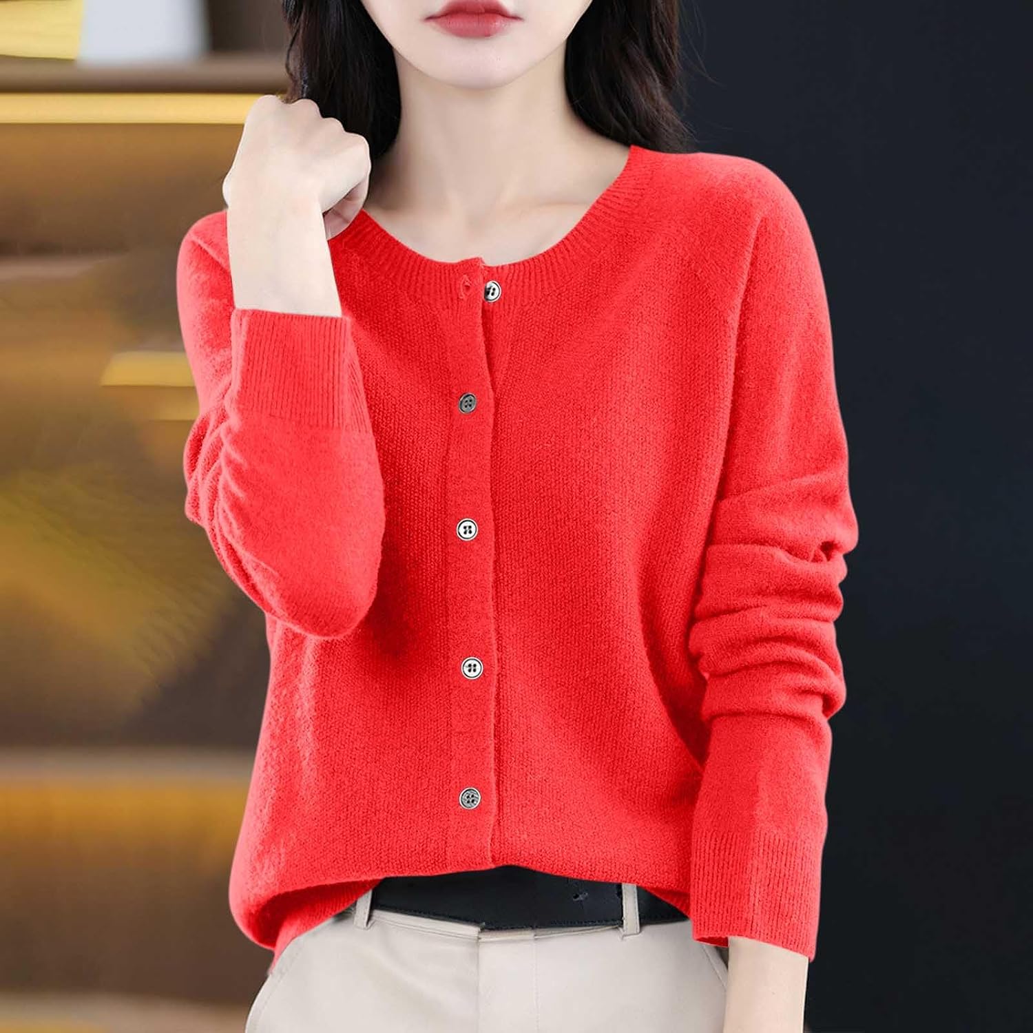 Women's Cardigan Sweater Button Down Long Sleeve | Women's Button Down Open Front Cardigan Sweaters Crew Neck Long Sleeve Outfits Fall Winter Warm Basic Fashion Clothing
